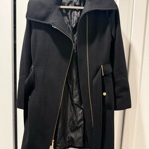 MICHAEL Michael Kors Black Trench Coat with Gold Accents